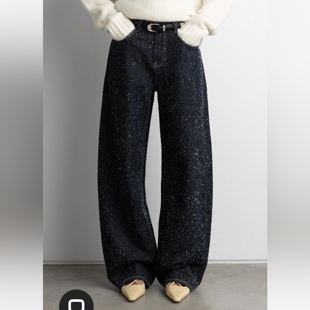 NWT OAK + FORT Mid-Rise, Barrel Fit, Boucle Texture Jeans, 100% Cotton, size S